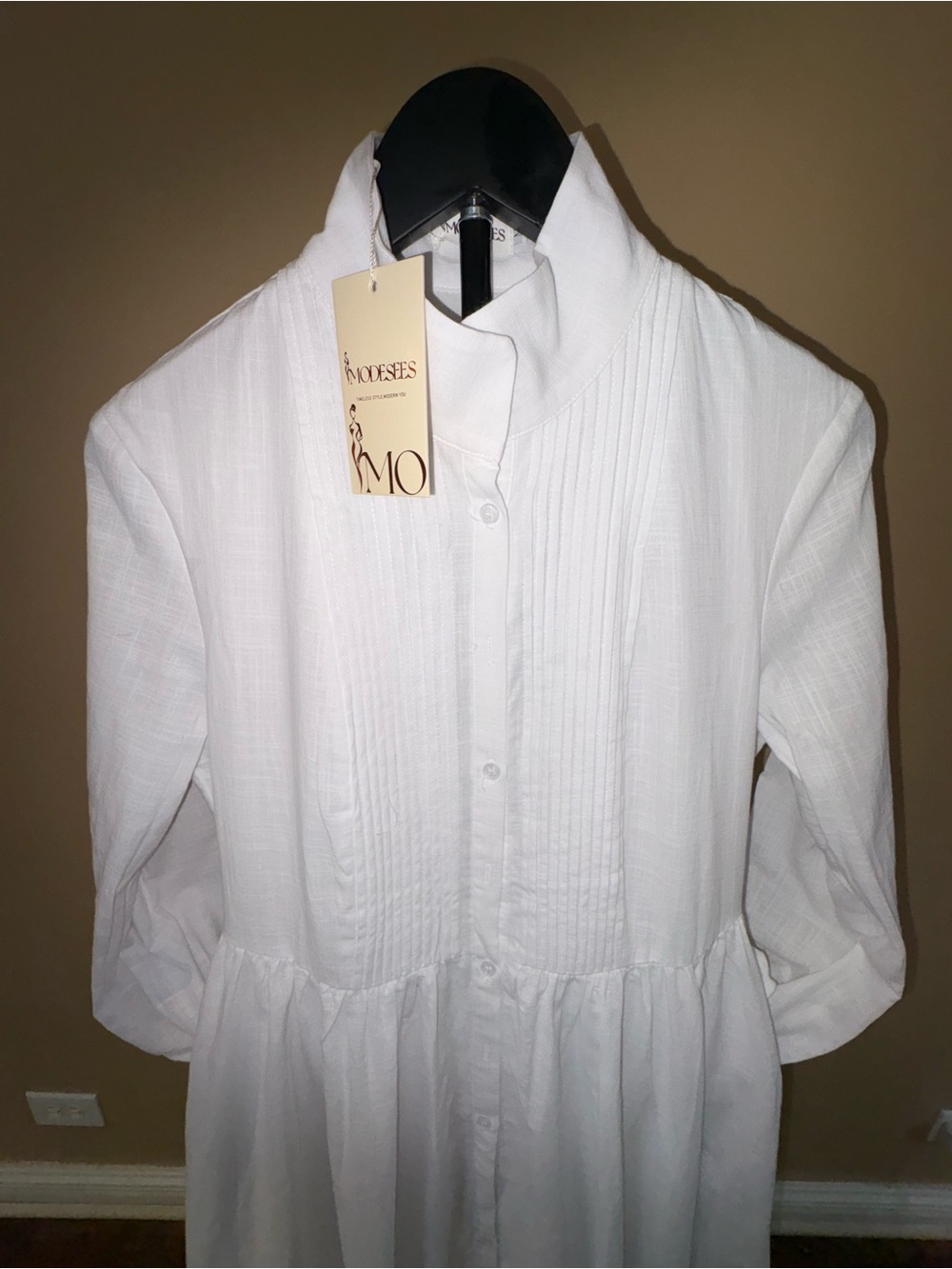 Modesees White Button-Front Long Sleeve Maxi Dress - Picture 8 of 10